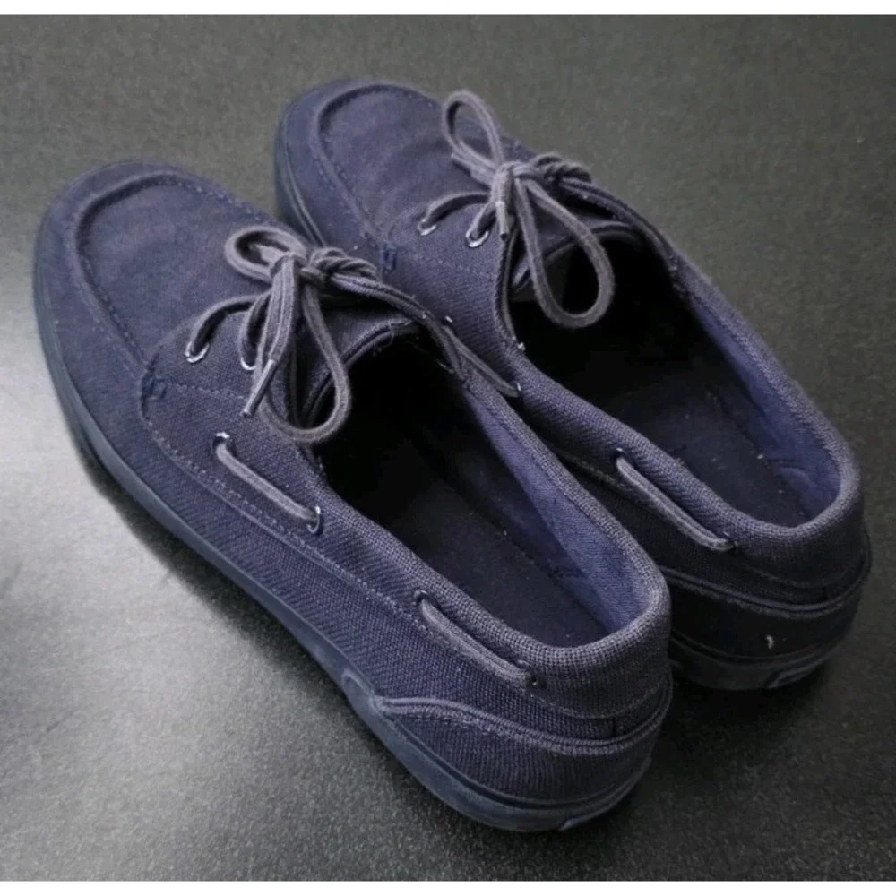 Polo Ralph Lauren Lander Navy Canvas Boat Shoes Lace-Up Men 12D Nautical Coastal